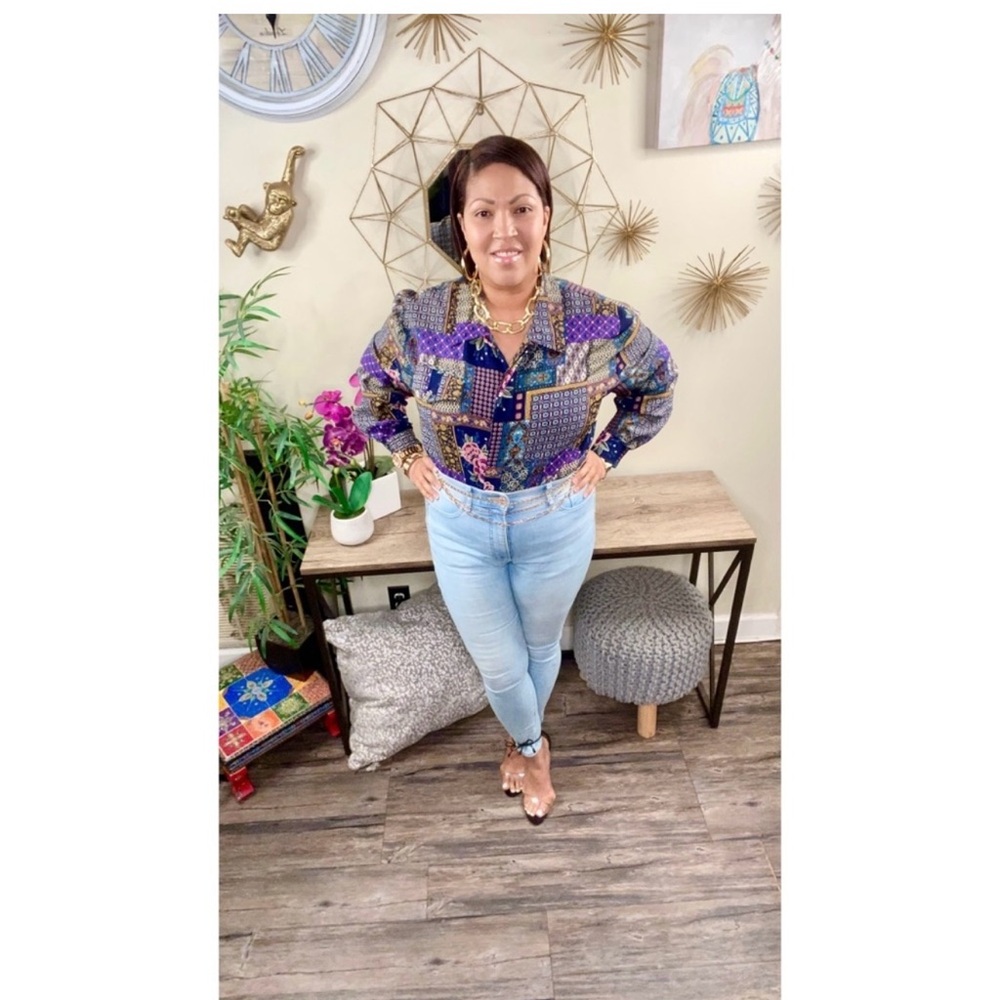 Vintage Mixed Print Blouse